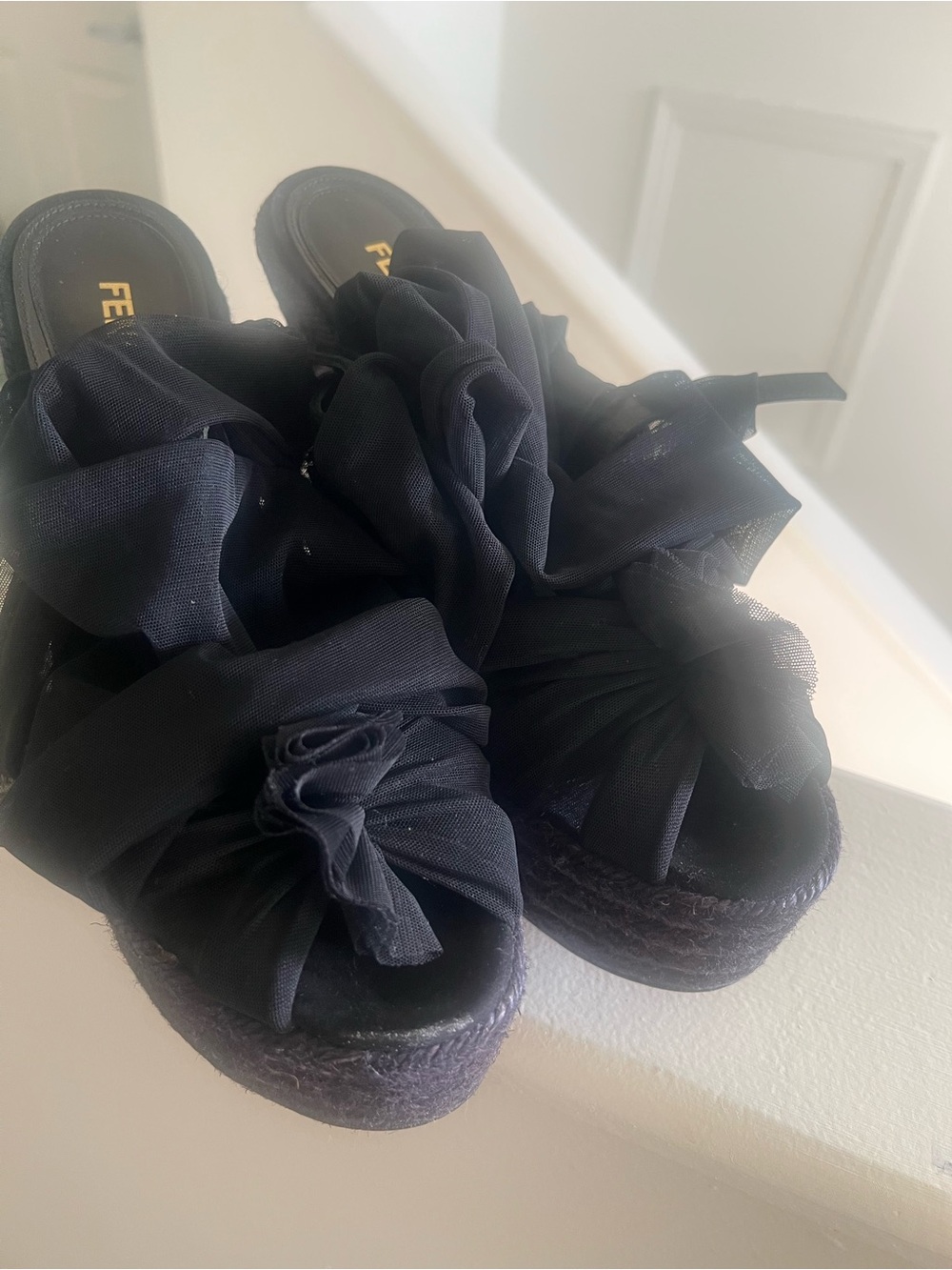 FIONI Clothing Navy Ruffle Platform Sandals